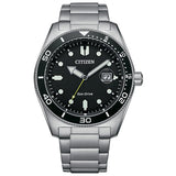 Citizen men's black dial stainless steel watch 43mm - British product