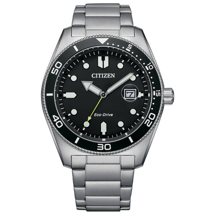 Citizen men's black dial stainless steel watch 43mm - British product
