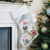 Personalised reindeer Christmas stocking, soft velvet, British brand