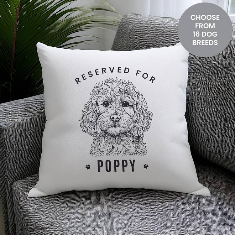 Personalised dog breed cushion with dog's name 38cm, imported from the UK
