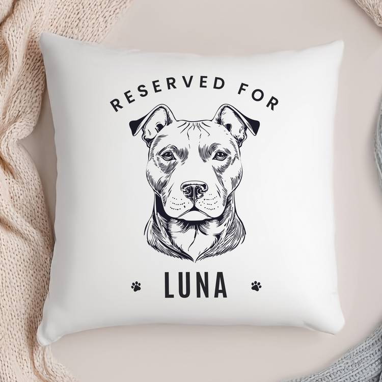 Personalised dog breed cushion with dog's name 38cm, imported from the UK