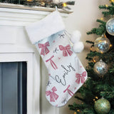 Personalised pink velvet Christmas stocking with white cuff, imported from the UK