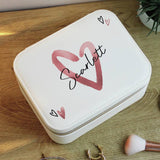 Personalised faux leather heart jewellery box, imported from the UK