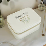 Personalised botanical travel jewellery box with faux leather finish - British product