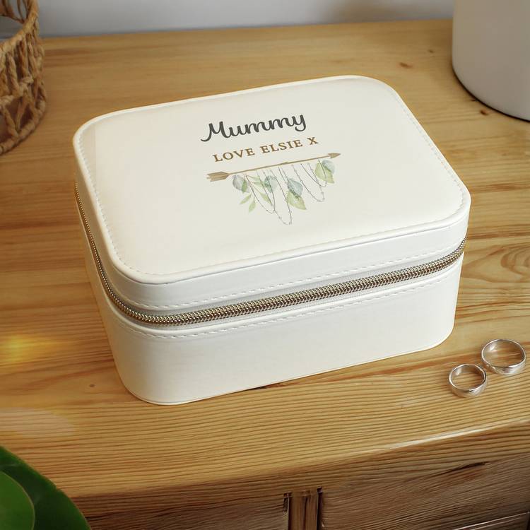 Personalised botanical travel jewellery box with faux leather finish - British product