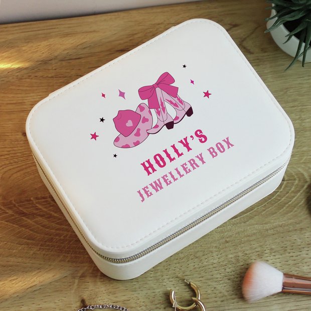 Cowgirl travel jewellery box personalised with name British product