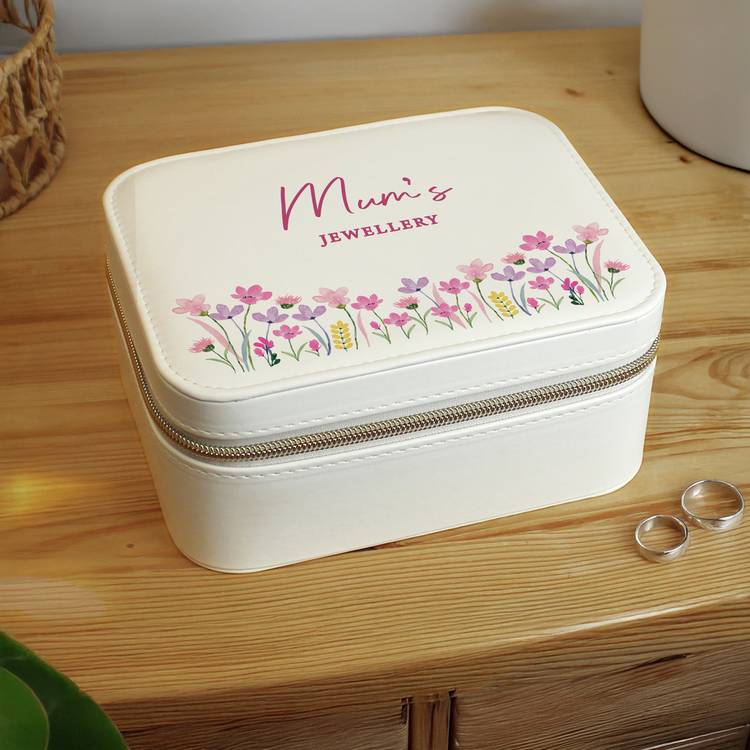 Personalised floral travel jewellery box faux leather, UK version