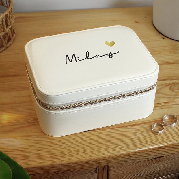 Personalised faux leather travel jewellery box with 5 compartments, imported from the UK