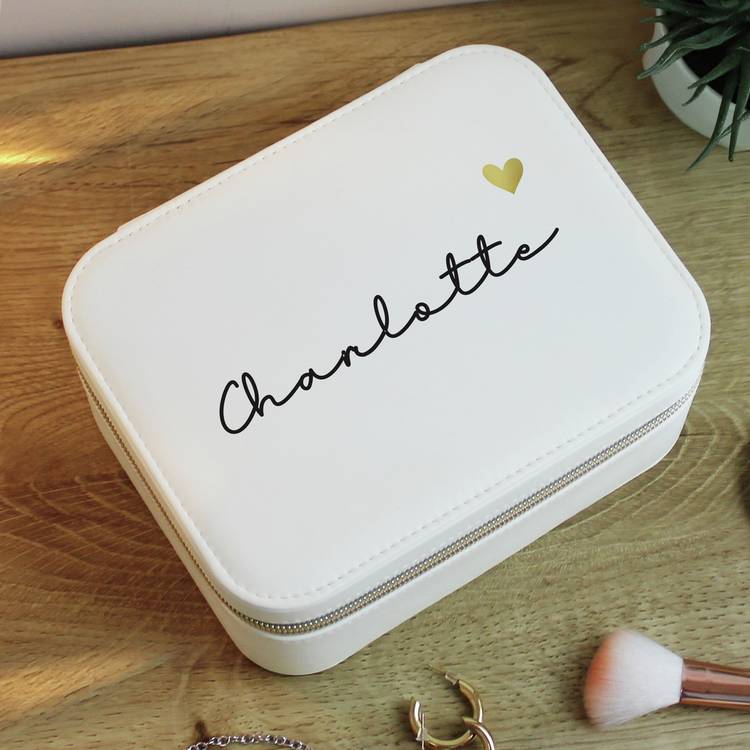 Personalised faux leather travel jewellery box with 5 compartments, imported from the UK