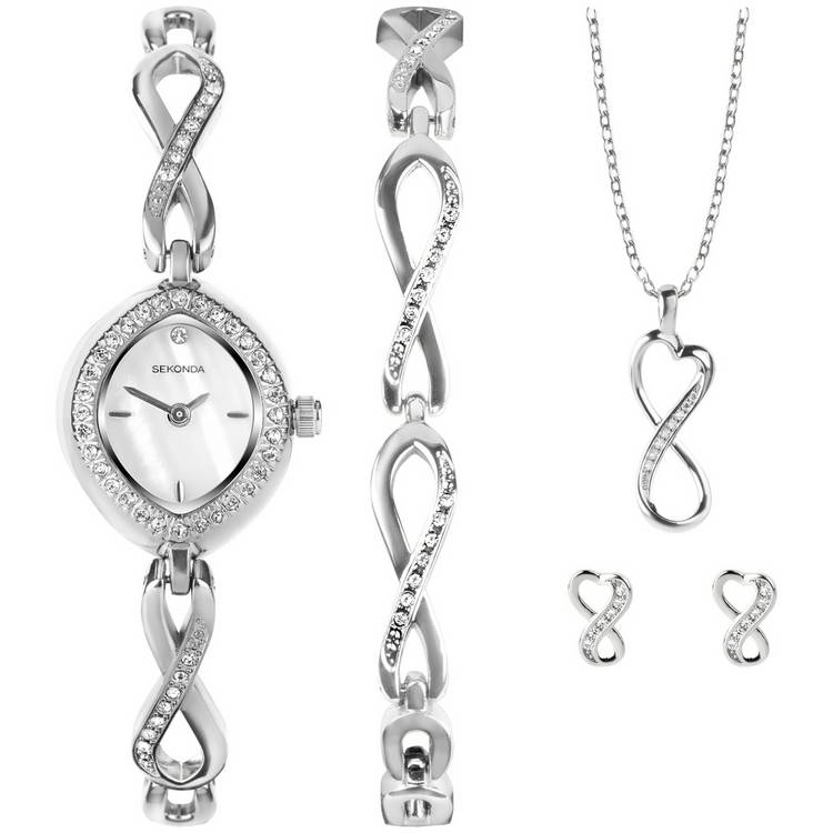 Sekonda ladies watch mother-of-pearl dial stone-set bracelet - British product