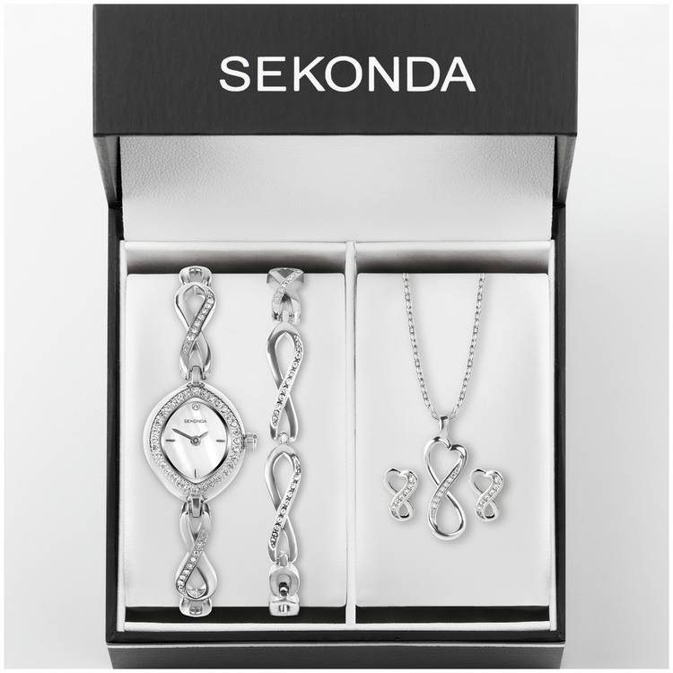 Sekonda ladies watch mother-of-pearl dial stone-set bracelet - British product