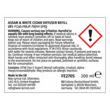 Fired Earth reed diffuser refill Assam White Cedar 200ml - British product
