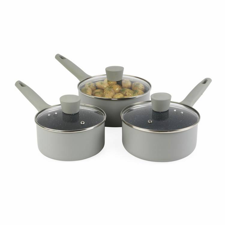 Russell Hobbs 3-piece PFAS-free aluminium saucepan set grey - British product