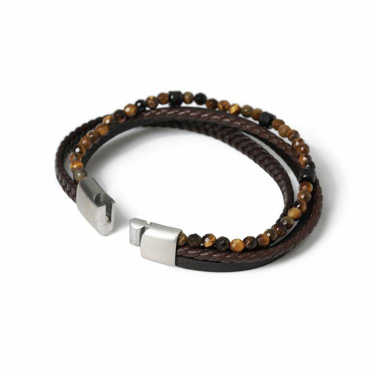 Uncommon Souls men's leather and bead bracelet 19cm, UK version