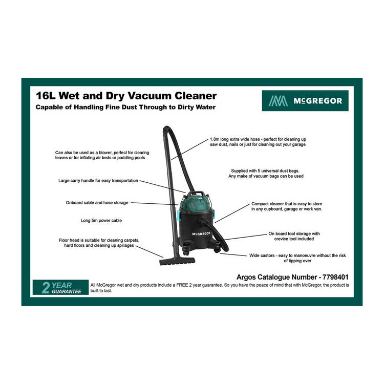 McGregor Wet and Dry Vacuum Cleaner 16L - British product