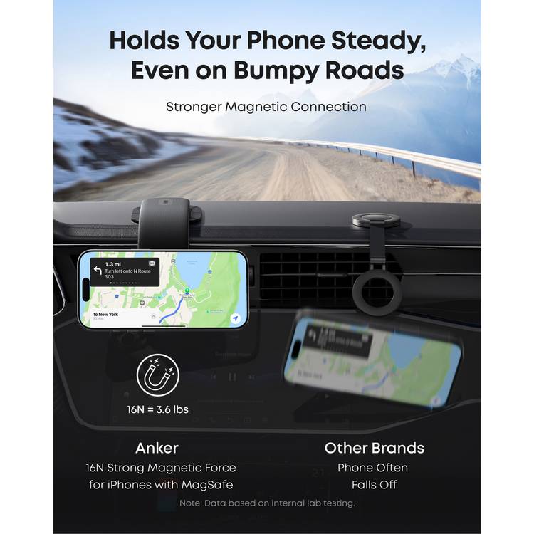Anker black magnetic car phone holder for MagSafe - British product