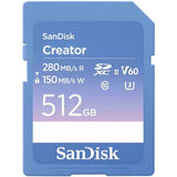SanDisk Creator 280MBs SD UHS-II memory card 512GB, imported from the UK