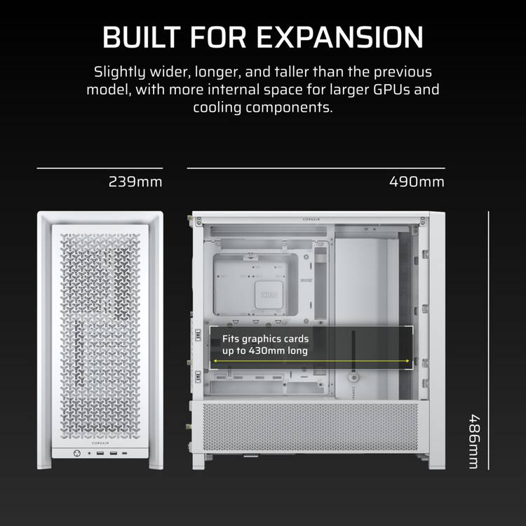 Corsair FRAME 4000D RS ARGB white mid-tower PC case - British product