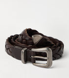 Brunello Cucinelli braided calf leather belt with silver buckle (British brand)
