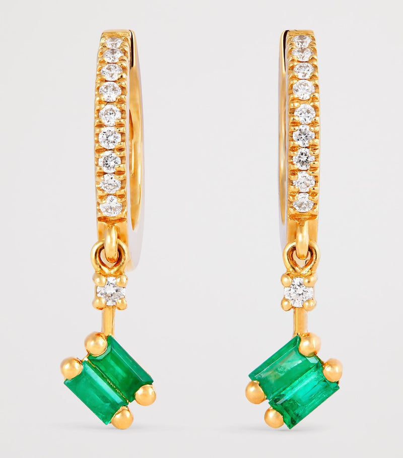 Suzanne Kalan yellow gold diamond emerald drop earrings, UK version