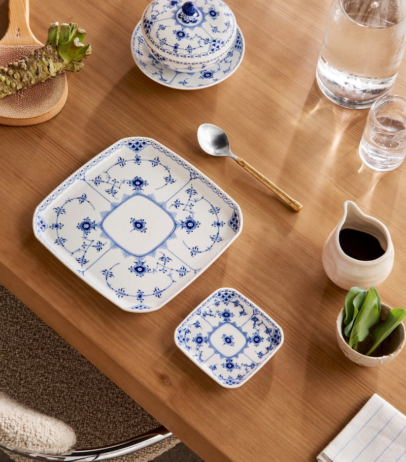 Royal Copenhagen Blue Fluted Half Lace Square Plate 21cm, imported from the UK