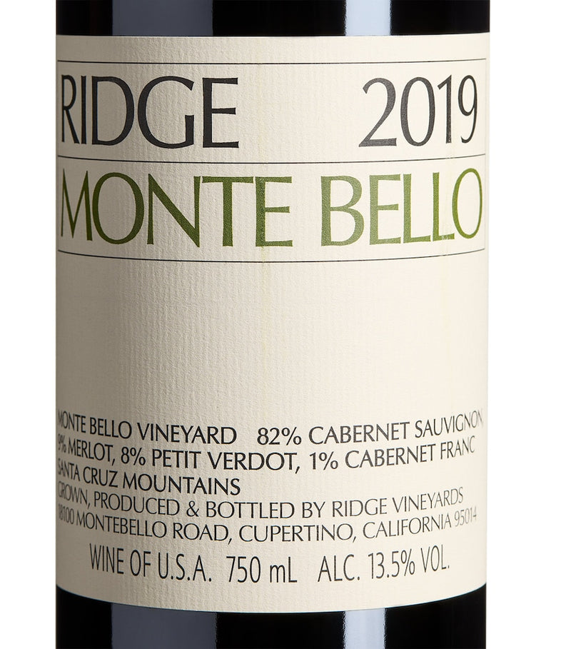 Ridge Monte Bello Cabernet Sauvignon 2019 red wine 75cl, imported from the UK