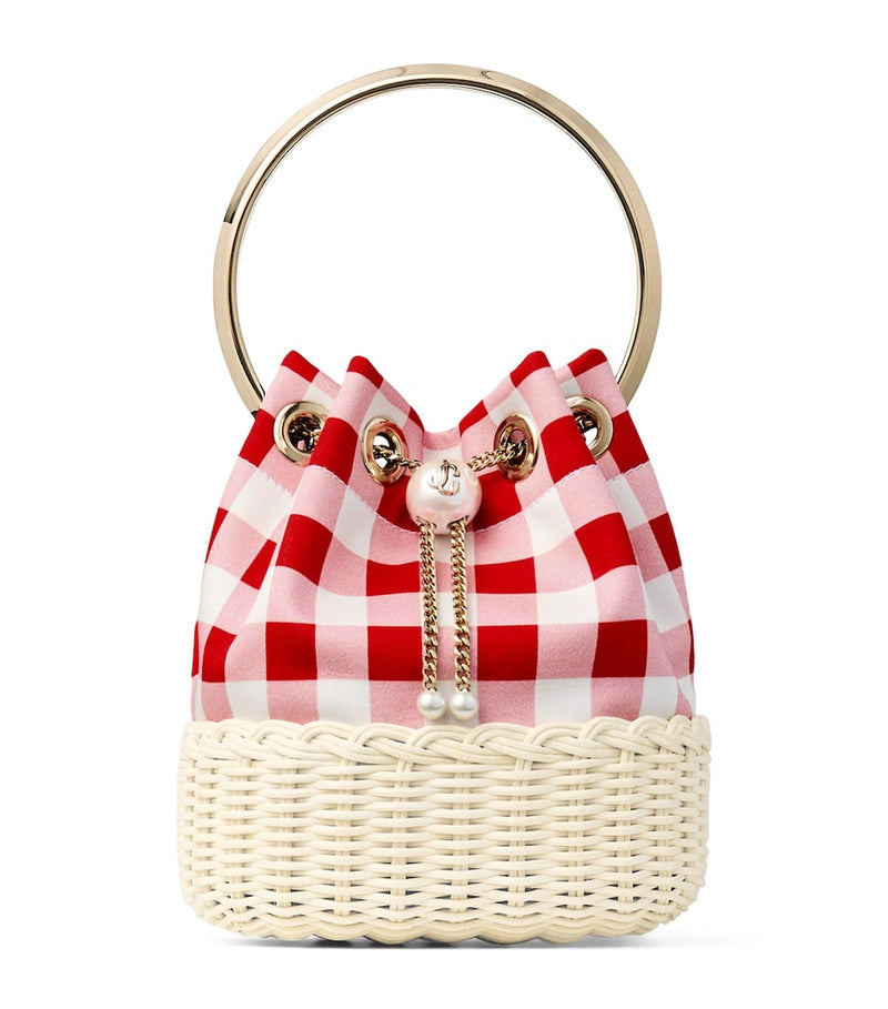 Jimmy Choo Bon Bon canvas raffia top-handle bag, UK version