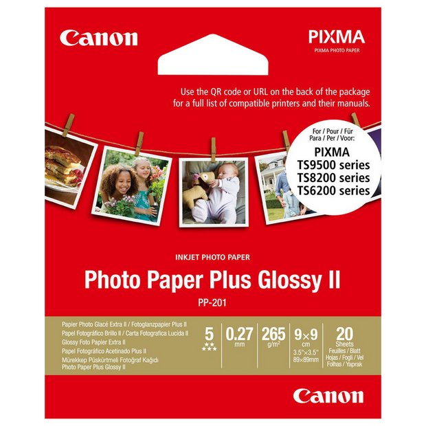 Canon glossy square photo paper 3.5x3.5in 20 sheets, imported from the UK