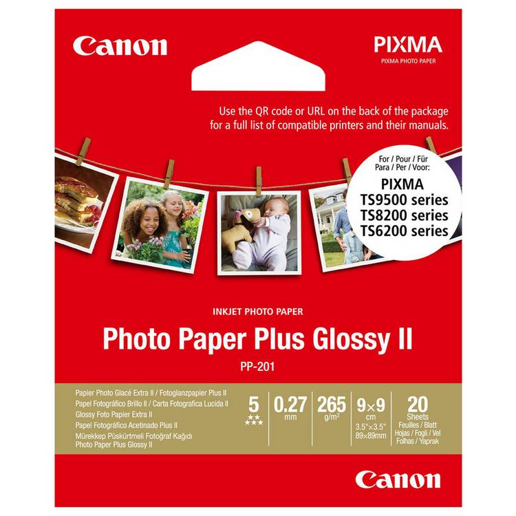 Canon glossy square photo paper 3.5x3.5in 20 sheets, imported from the UK