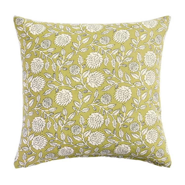 Argos Home woodblock floral cushion olive 43x43cm, imported from the UK