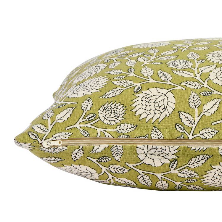 Argos Home woodblock floral cushion olive 43x43cm, imported from the UK