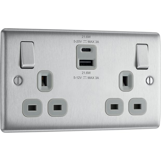 BG 13A double socket with USB-A USB-C - British product