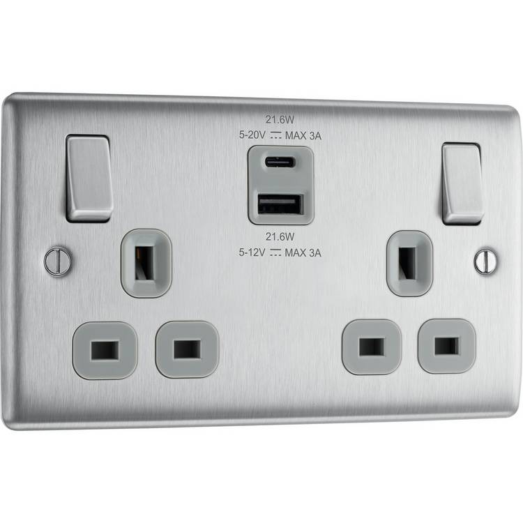 BG 13A double socket with USB-A USB-C - British product