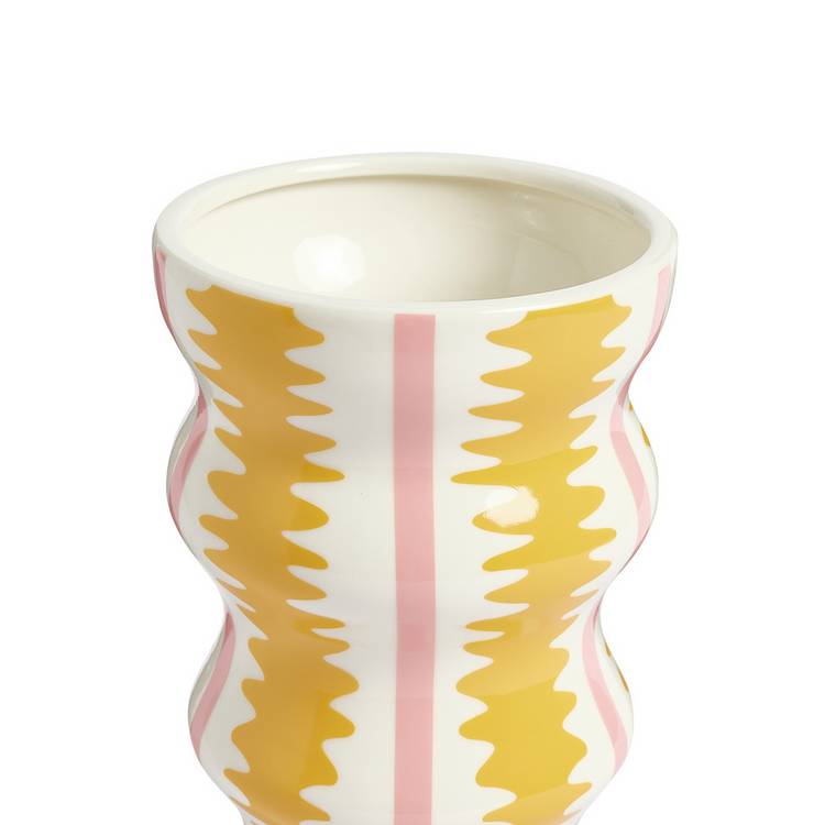 Habitat pink and yellow stripe ceramic vase 25cm (British brand)