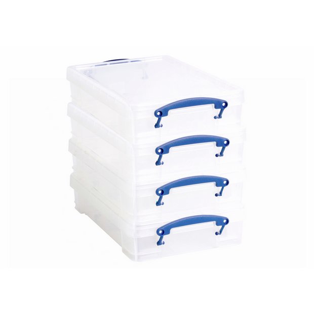 Really Useful 4L clear plastic storage boxes set of 4, UK version