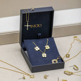Inicio gold plated clover jewellery set with cubic zirconia, imported from the UK