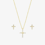 Inicio 14K gold plated cross set with cubic zirconia and opal, imported from the UK