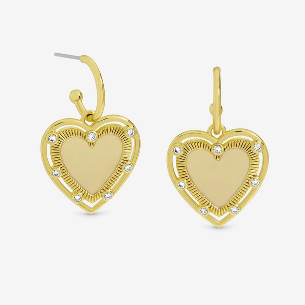 Inicio heart charm hoop earrings 14K gold plated - British product