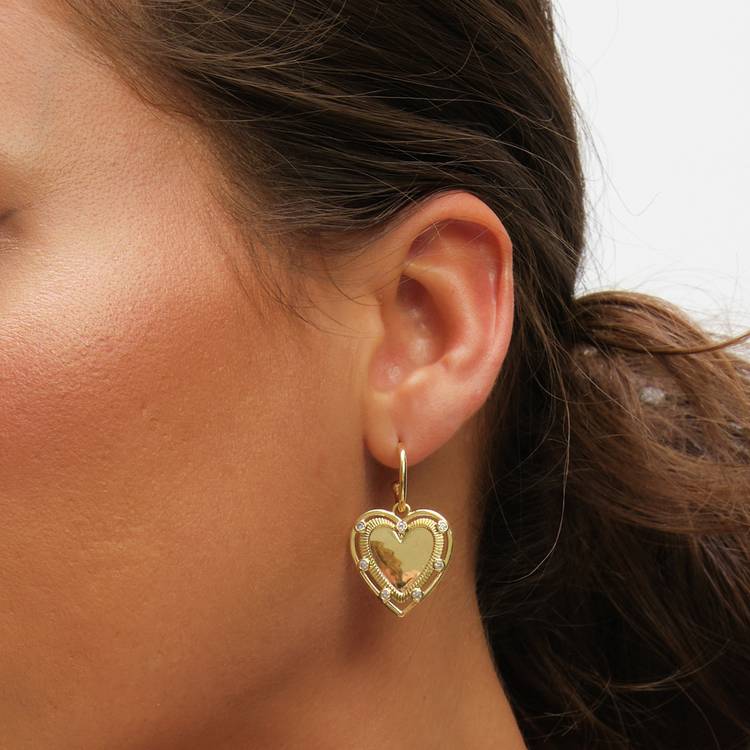 Inicio heart charm hoop earrings 14K gold plated - British product