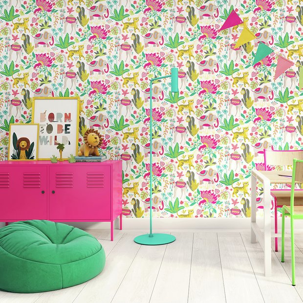 Ohpopsi Samba Safari Fruit Salad Multicolour wallpaper 50cm x 10m, imported from the UK