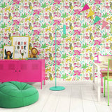 Ohpopsi Samba Safari Fruit Salad Multicolour wallpaper 50cm x 10m, imported from the UK