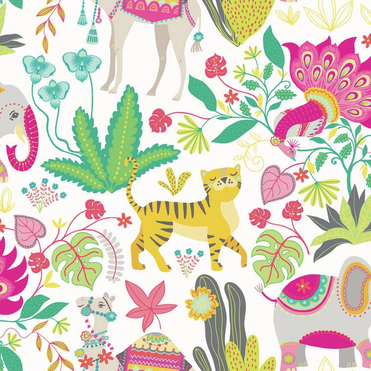 Ohpopsi Samba Safari Fruit Salad Multicolour wallpaper 50cm x 10m, imported from the UK