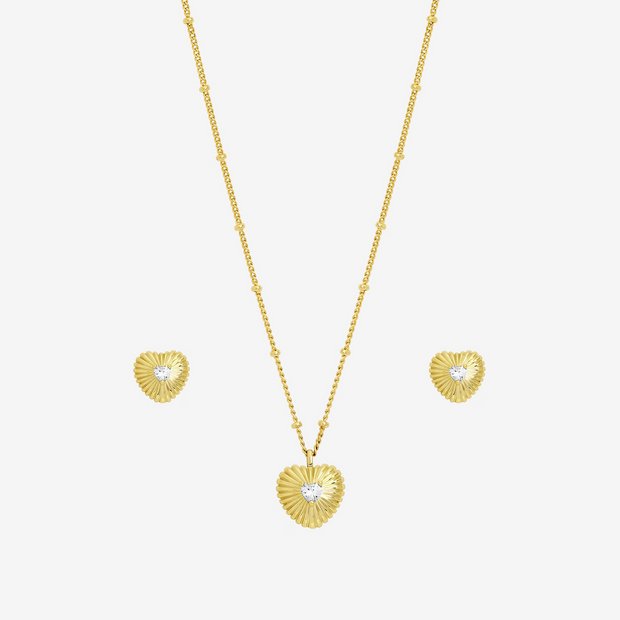 Inicio gold plated heart pendant and earring set - British product