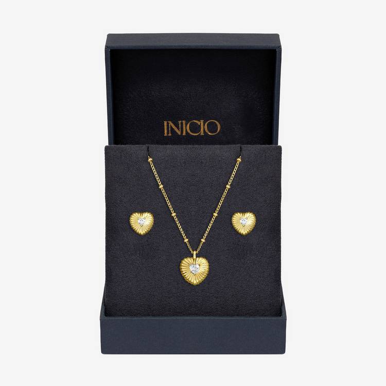 Inicio gold plated heart pendant and earring set - British product