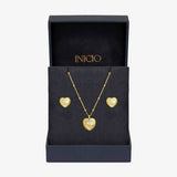 Inicio gold plated heart pendant and earring set - British product