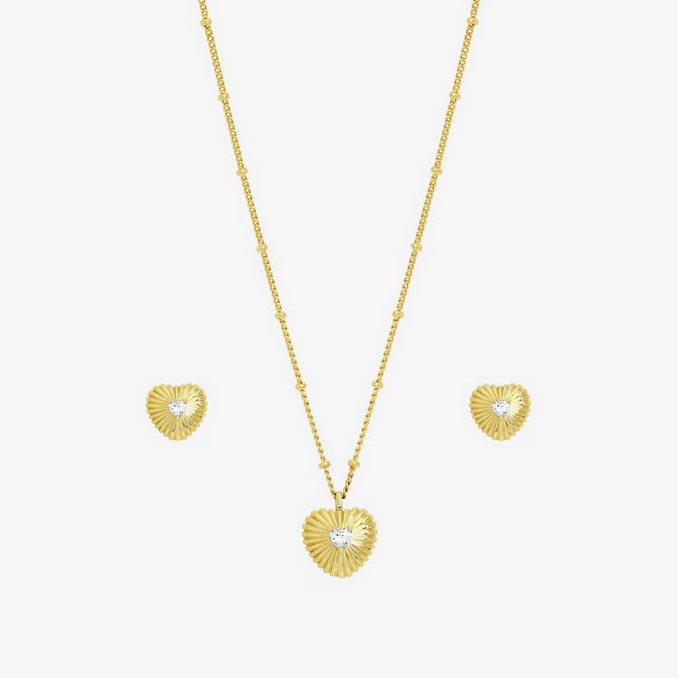 Inicio gold plated heart pendant and earring set - British product