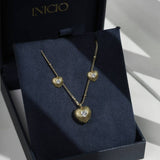 Inicio gold plated heart pendant and earring set - British product