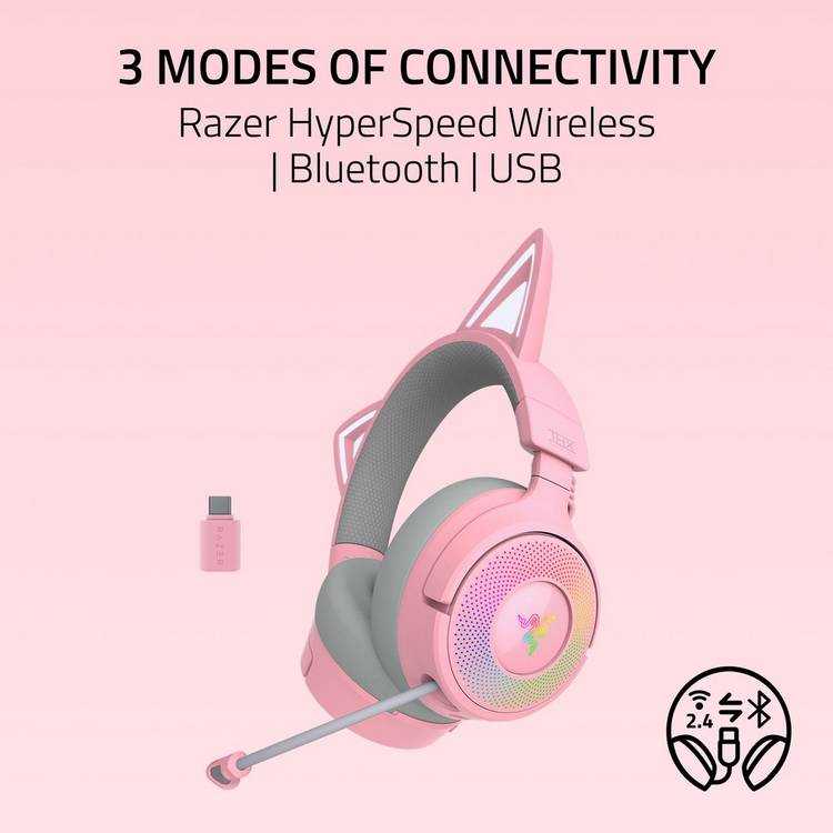 Razer Kraken Kitty pink wireless gaming headset, imported from the UK