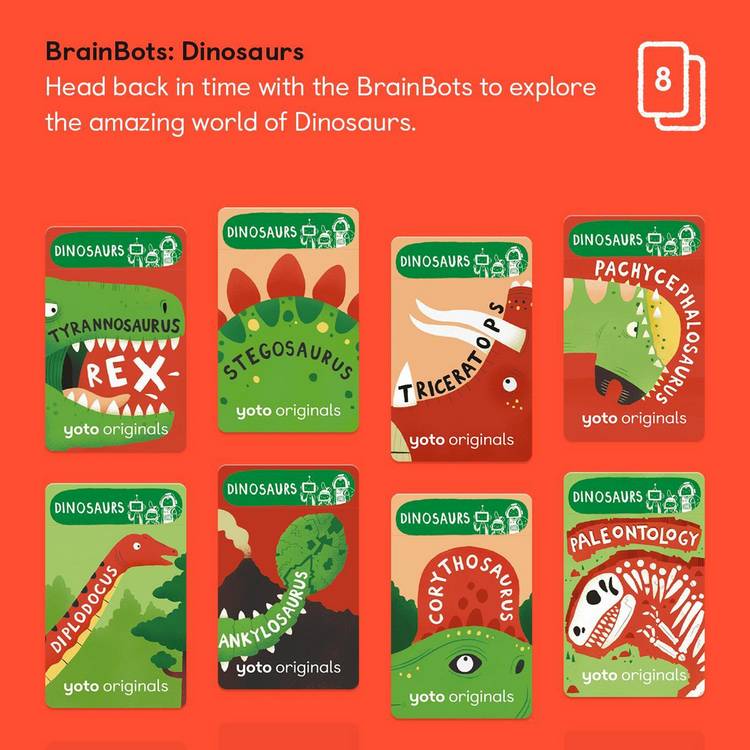 Yoto BrainBots Dinosaurs audio card collection 8 cards (British brand)