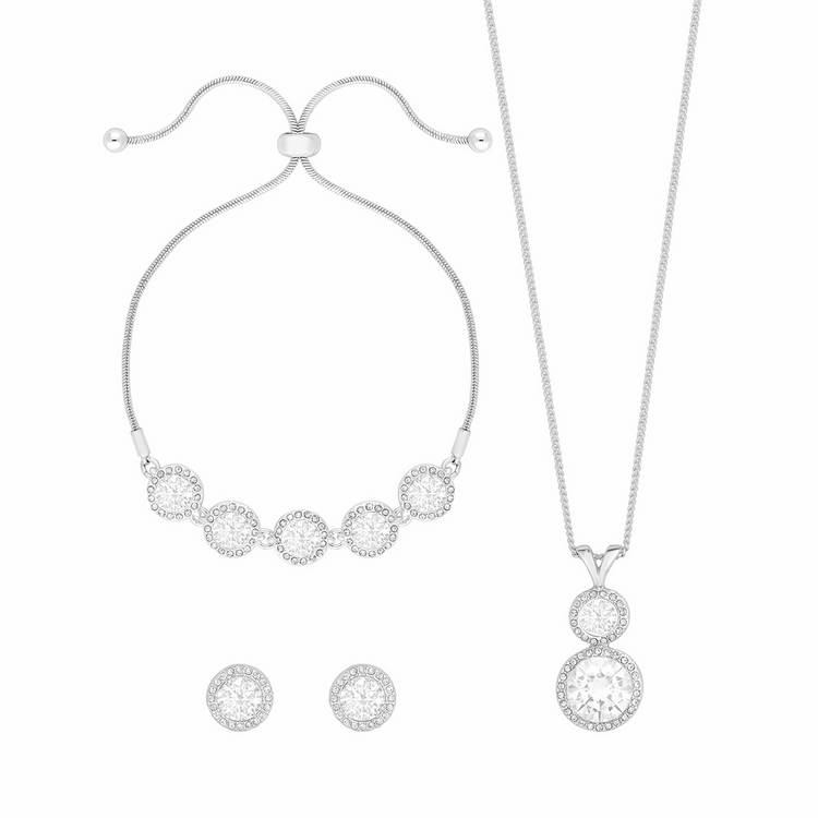 Jon Richard silver plated crystal halo solitaire set 3 piece, UK version